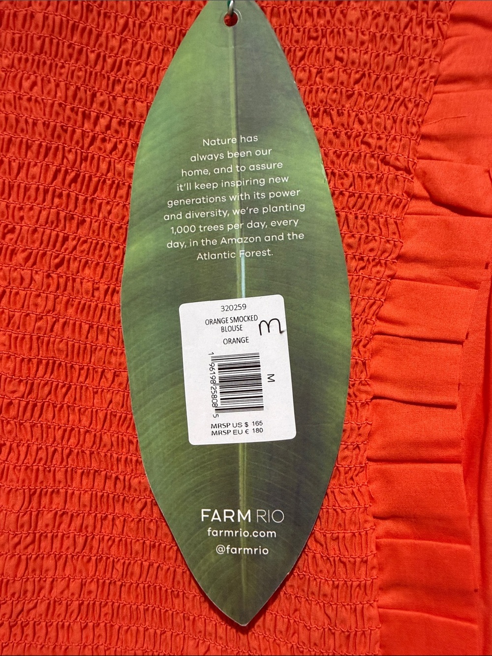 FARM Rio Bright Orange Ruffle Smocked Yoke Blouse - Picture 2 of 6